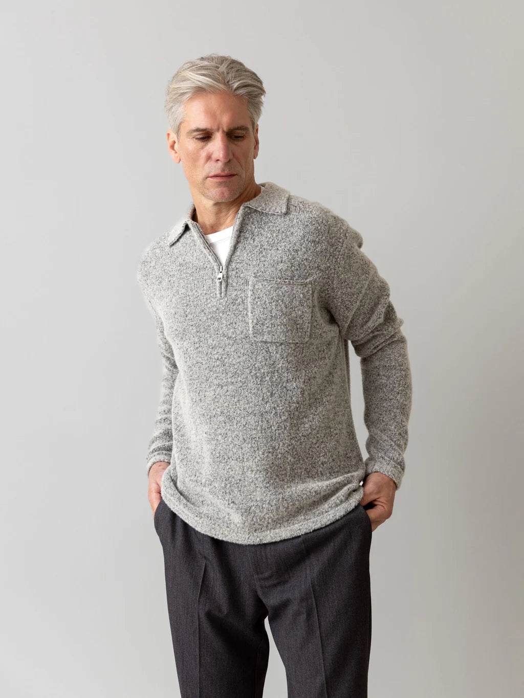 MMGRYAN SOFT ZIP POLO KASHMIR PULLOVER