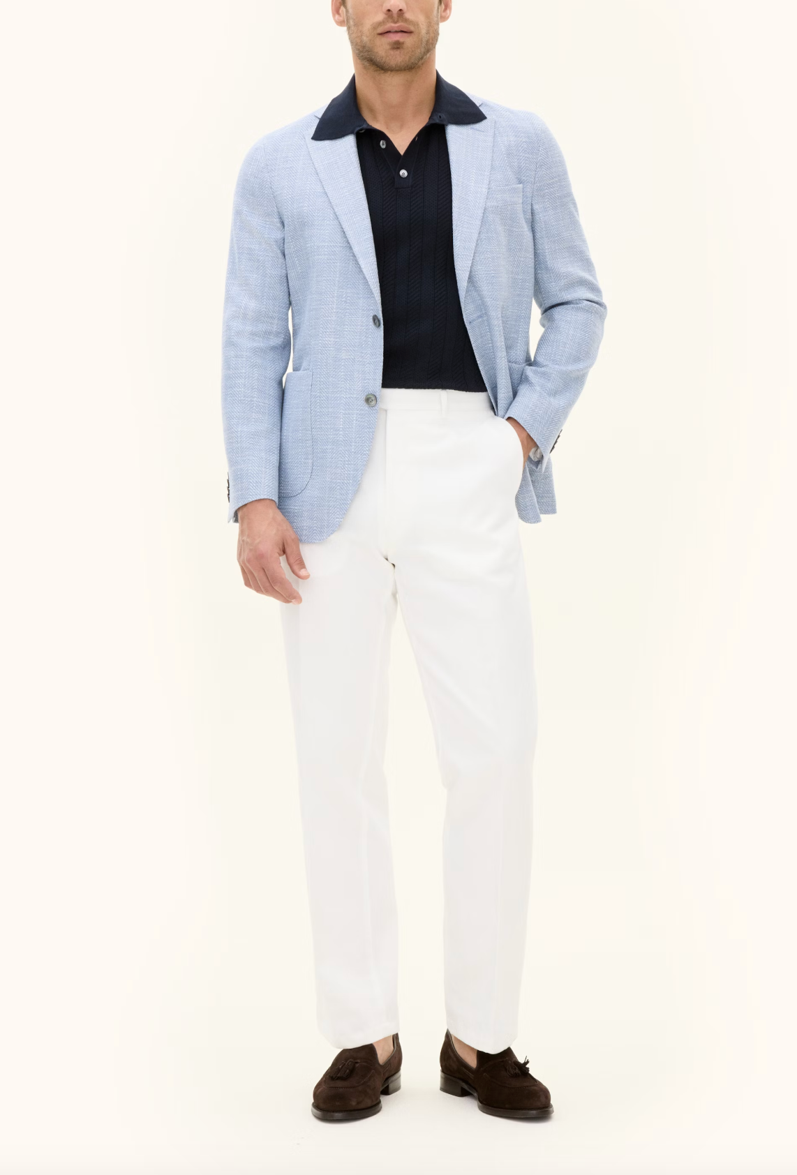 FERRY HERRINGBONE STRUKTURERET BLAZER - SKY BLUE