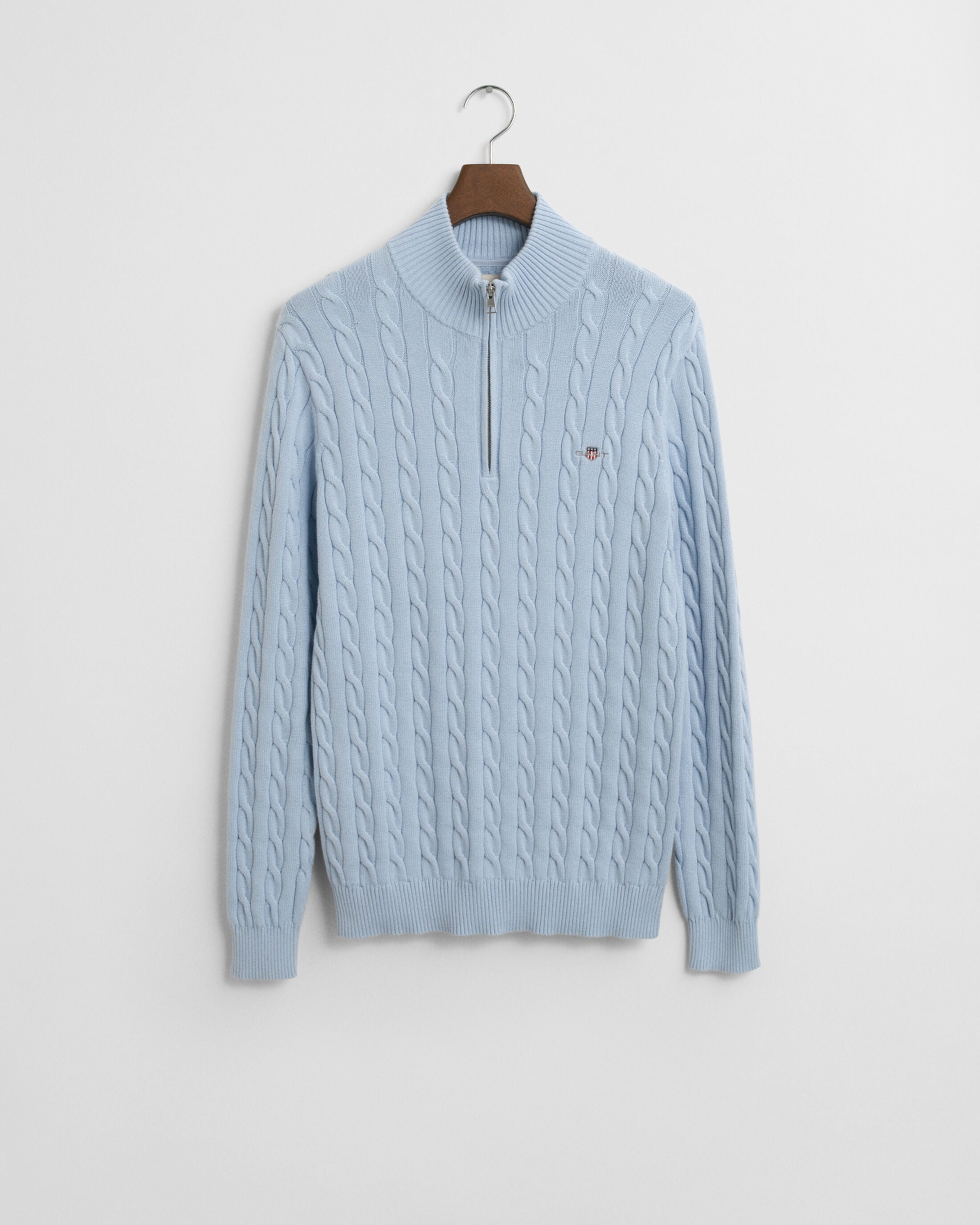 KABELSTRIKKET SWEATER BOMULD HALF ZIP