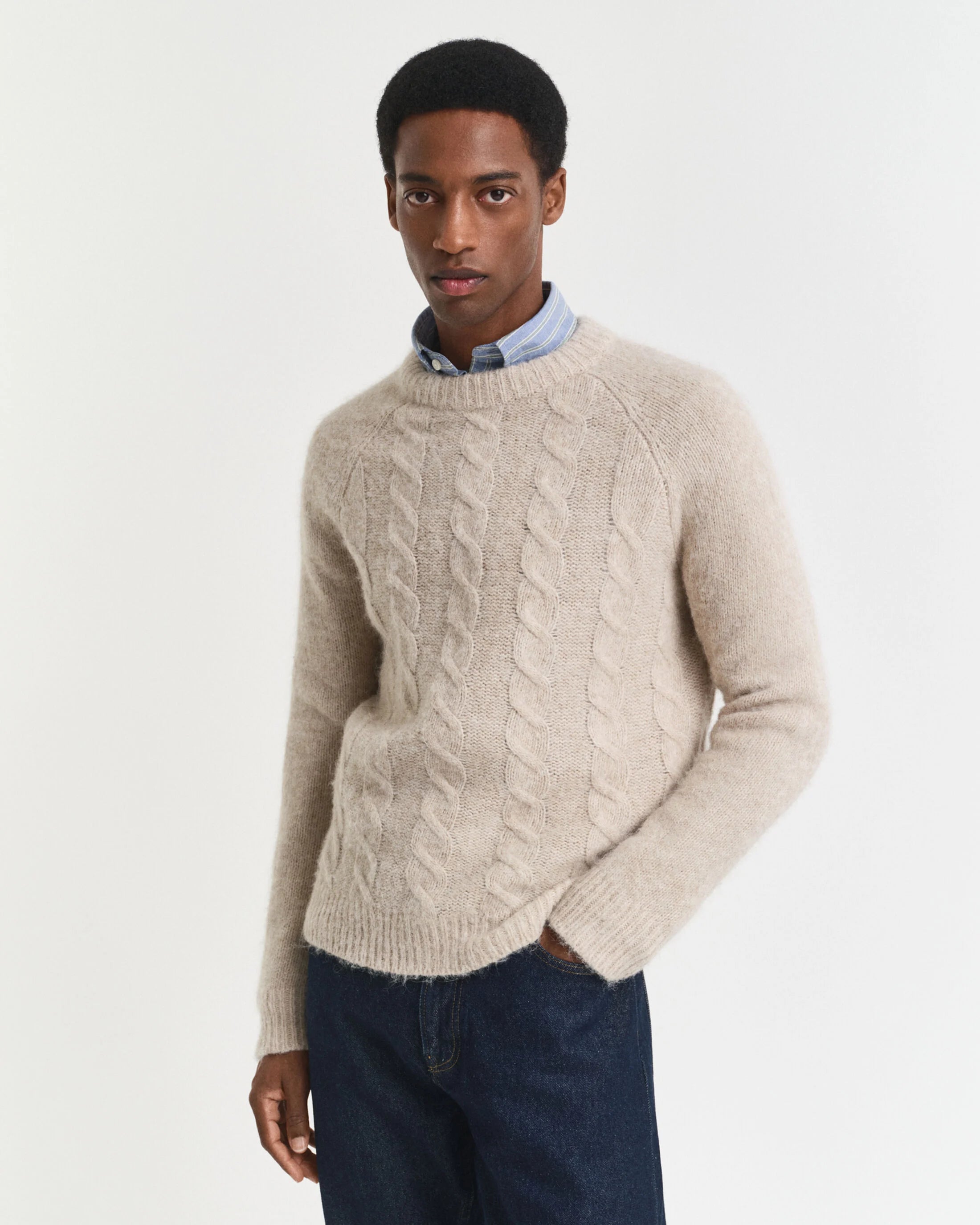 CABLE C NECK SWEATER I LAMMEULD