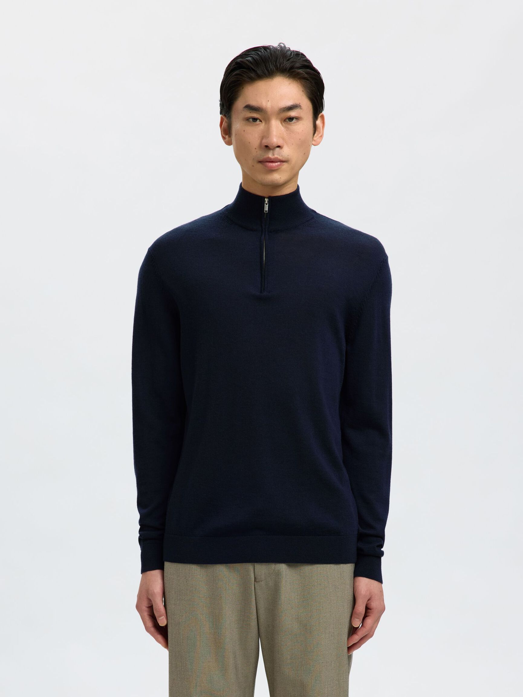 100% MERINOULD TRØJE MED HALV LYNLÅS