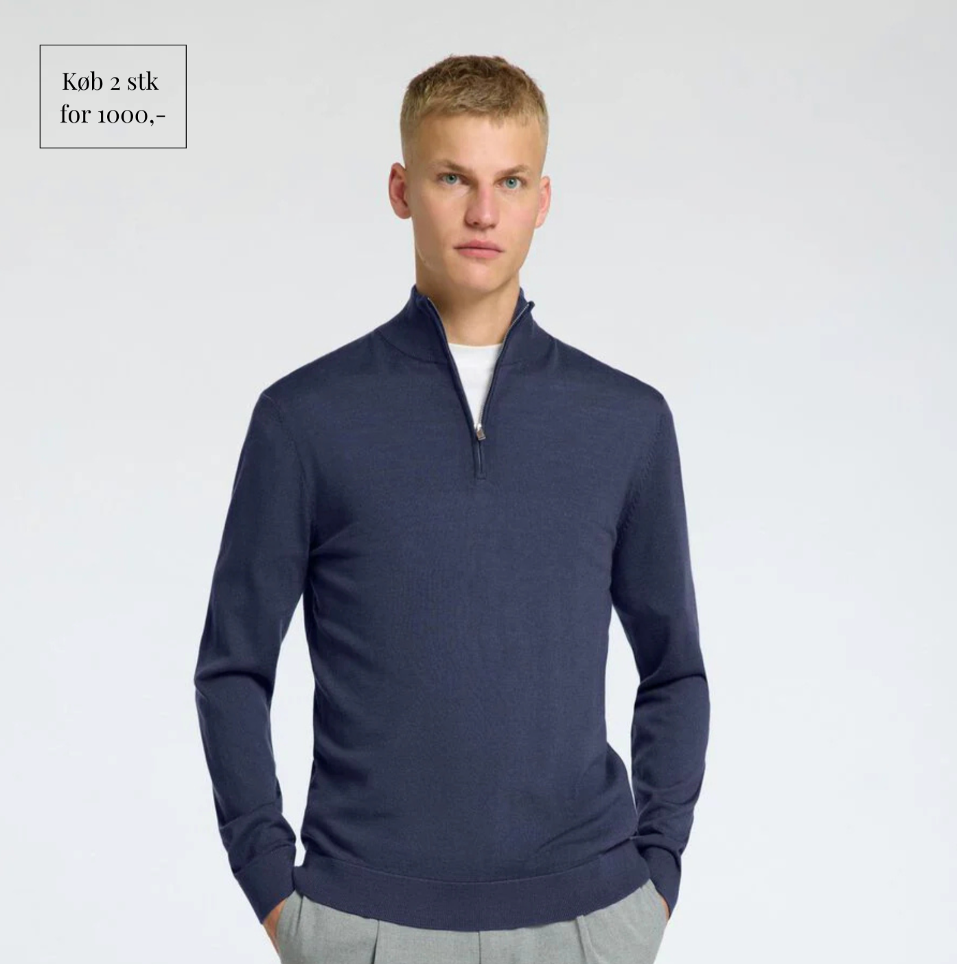 100% MERINOULD TRØJE MED HALV LYNLÅS