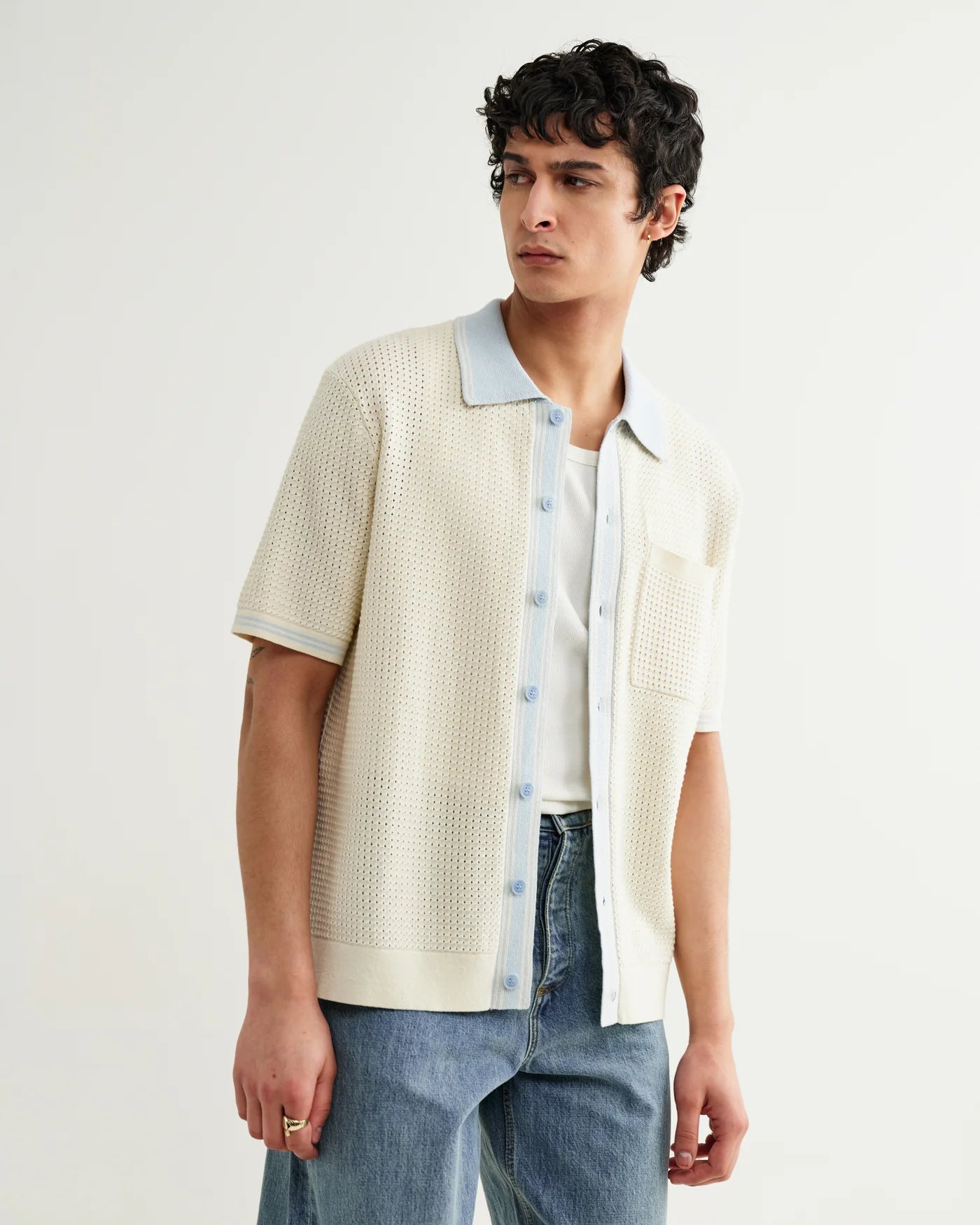 BELLE SS SHIRT TIPPED - ECRU
