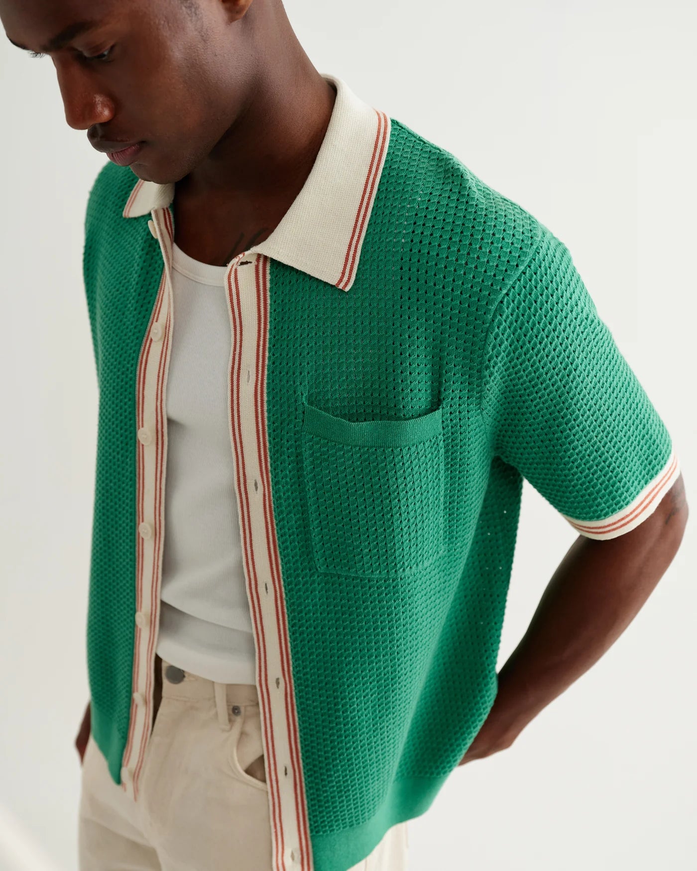 BELLE SS SHIRT TIPPED - GREEN