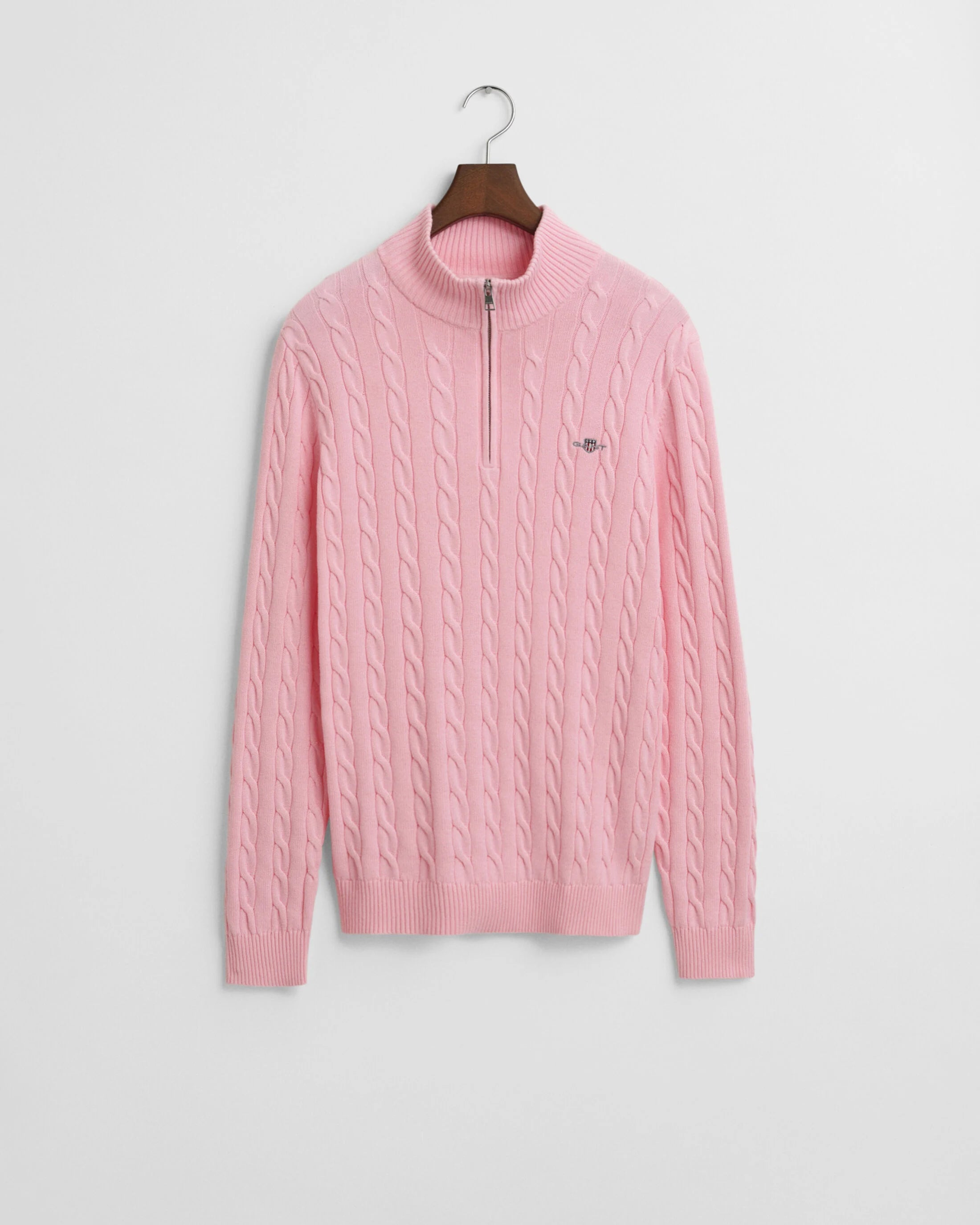 KABELSTRIKKET SWEATER BOMULD HALF ZIP