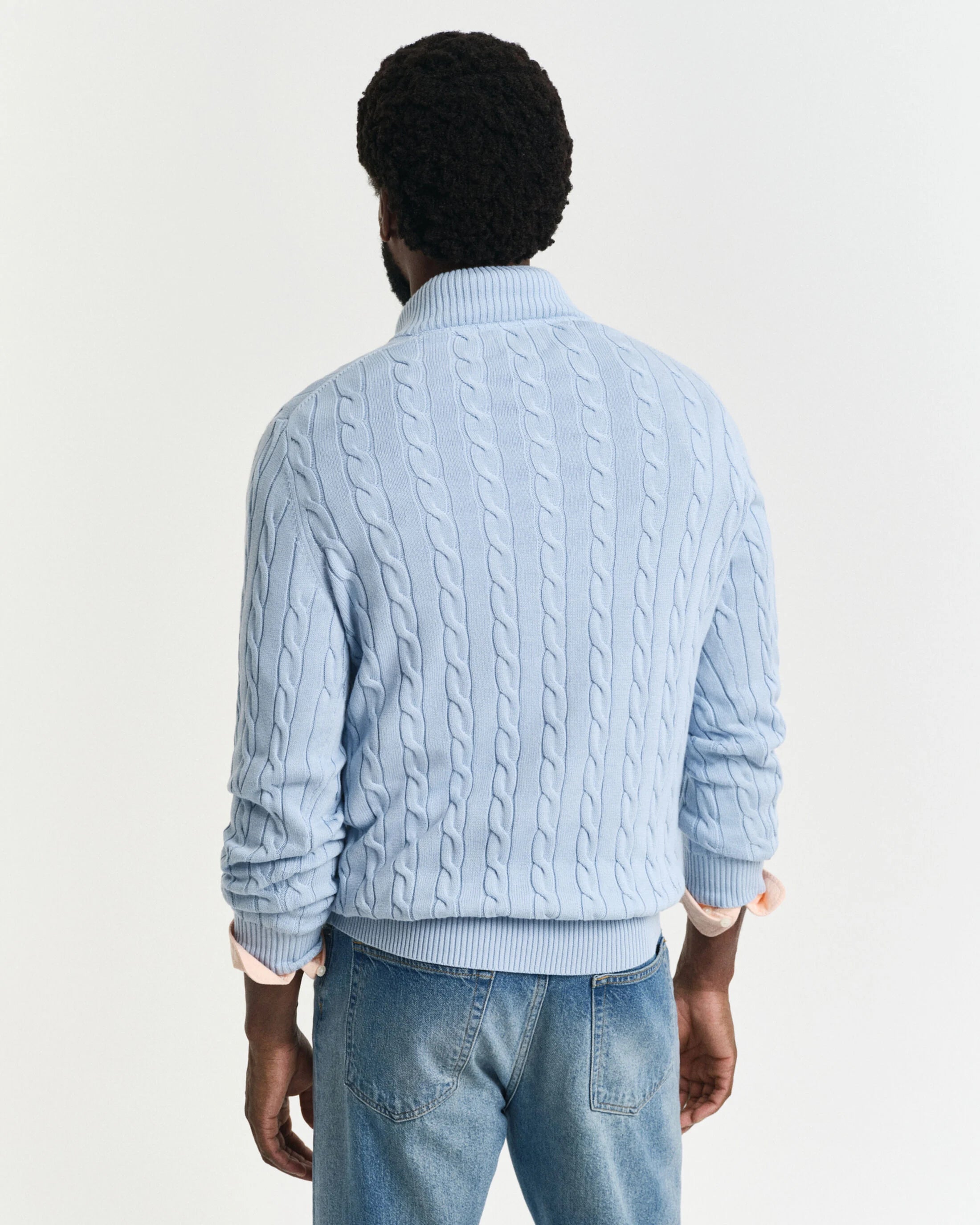 KABELSTRIKKET SWEATER BOMULD HALF ZIP