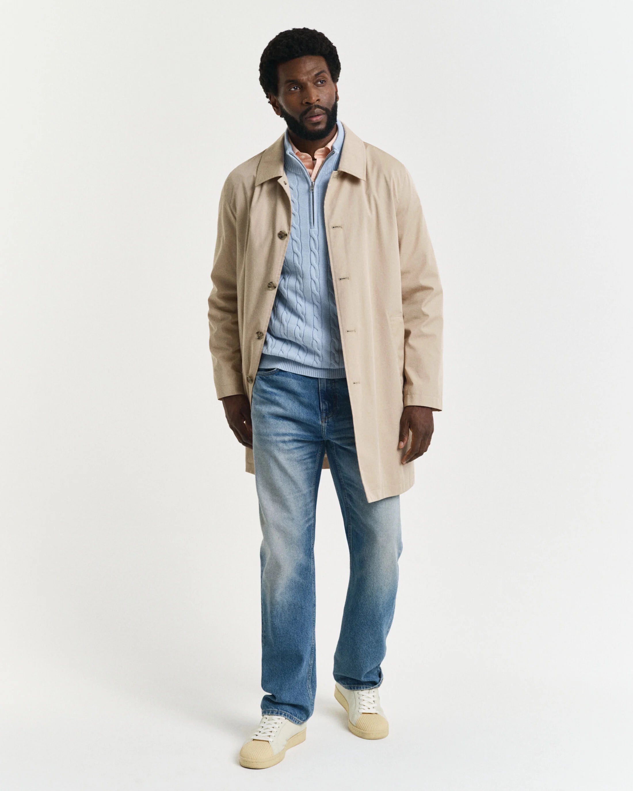 KABELSTRIKKET SWEATER BOMULD HALF ZIP