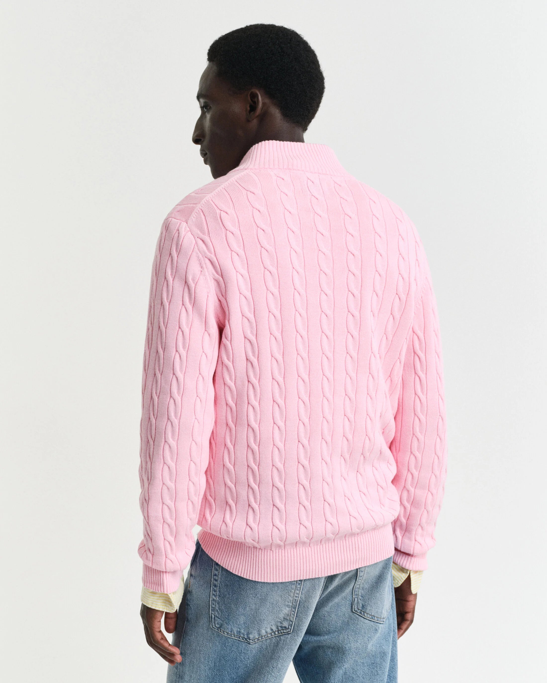 KABELSTRIKKET SWEATER BOMULD HALF ZIP