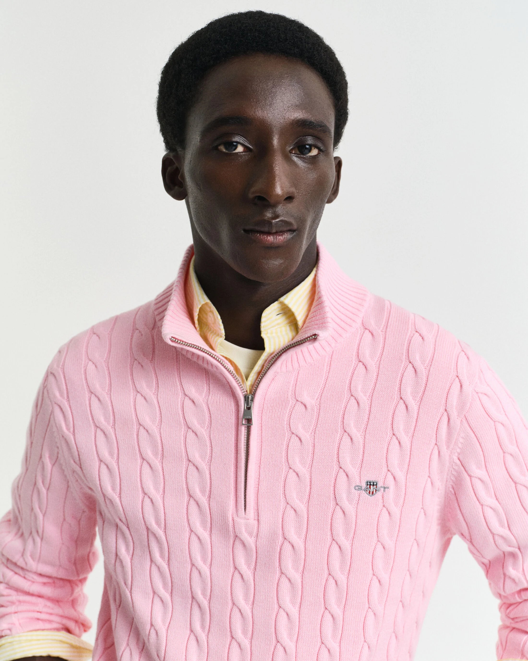 KABELSTRIKKET SWEATER BOMULD HALF ZIP